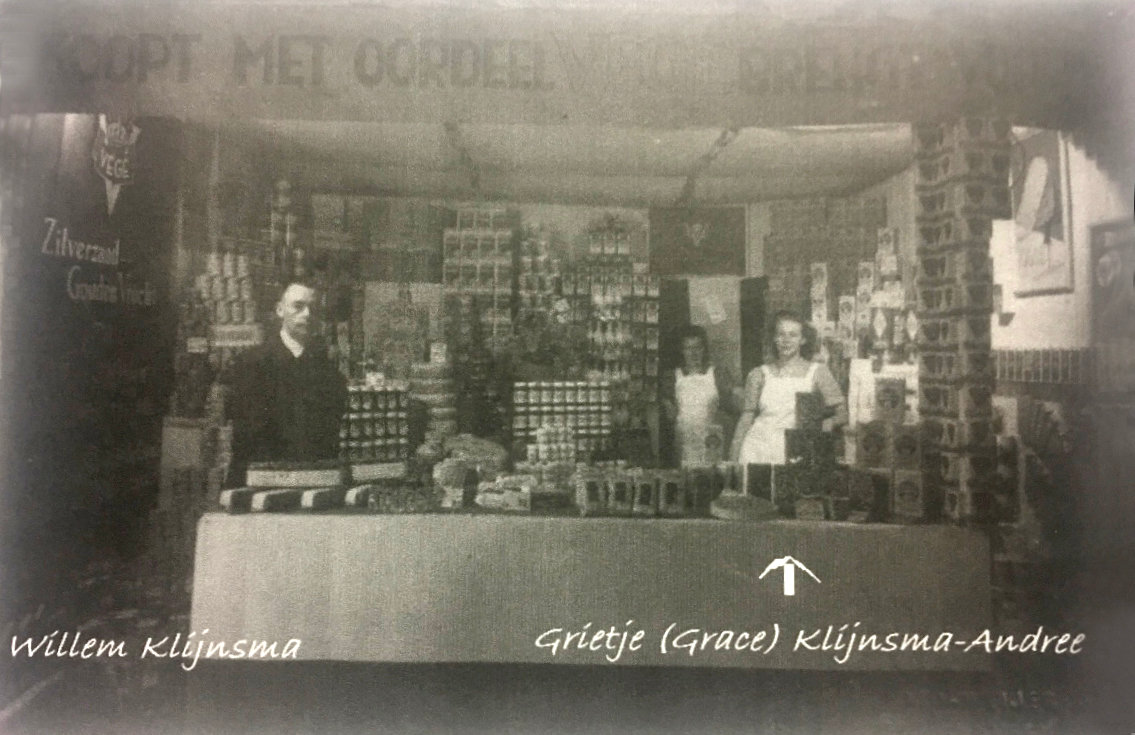 Grace working with her father in his store in the Netherlands